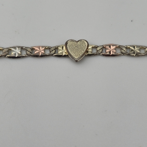 8" Italian 18K Solid Gold Tri Color Heart Bracelet 4.52g 750 Italy Textured - Picture 10 of 13